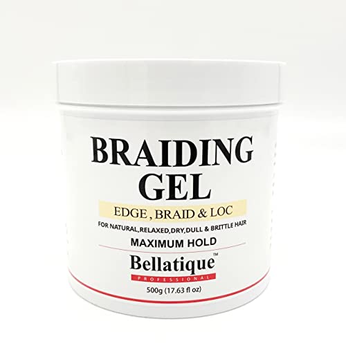 Bellatique Professional Braiding Gel Máximo Gel para cabelos naturais, descontraídos, secos, sem graça e