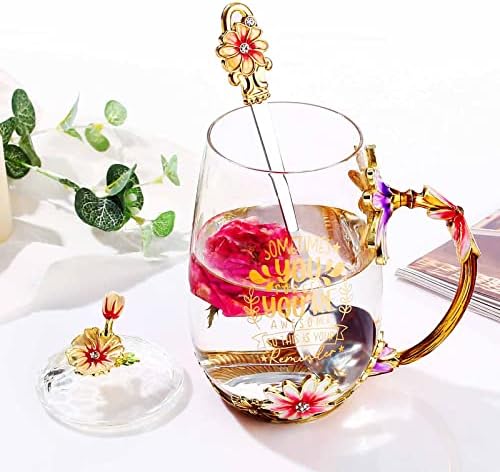 Luka Tech Mothers Day Gifts para vovó, Vovó Presentes de netos, Daisy Flower Glass Tea Cups Melhor Vovó de todos