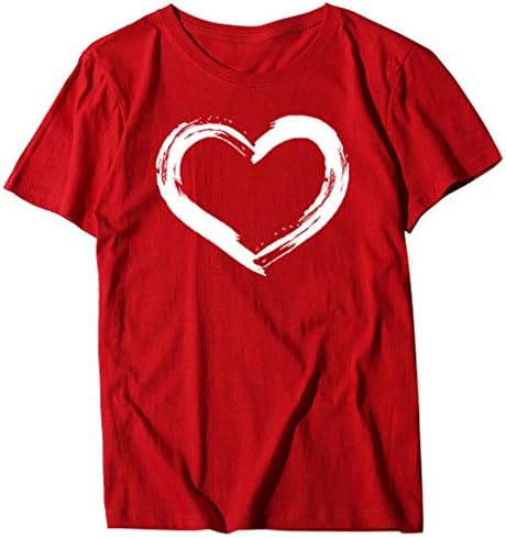 Camiseta casual para mulheres corações fofos camisetas estampas de pescoço redondo blusa de manga curta