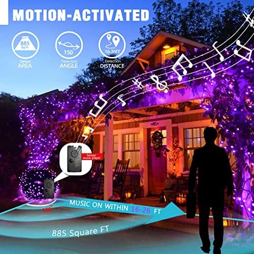 Decorações de Halloween de Eambrite 82 pés 200 Luzes de cordas de Halloween LED com Spooky Music Motion Sensor Controller