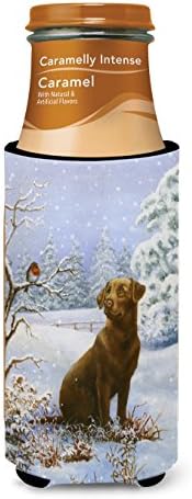 Tesouros de Caroline BDBA434AMUK Labrador de chocolate Snowy Robin Ultra Hugger para latas finas, lata de