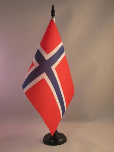 Bandeira da Noruega da AZ Flag 5 '' x 8 '' - Bandeira da mesa norueguesa 21 x 14 cm - Beck de plástico preto