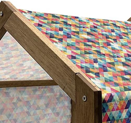 Triângulo abstrato lunarável Casa de animais de estimação de madeira, motivos retrô geométricos coloridos