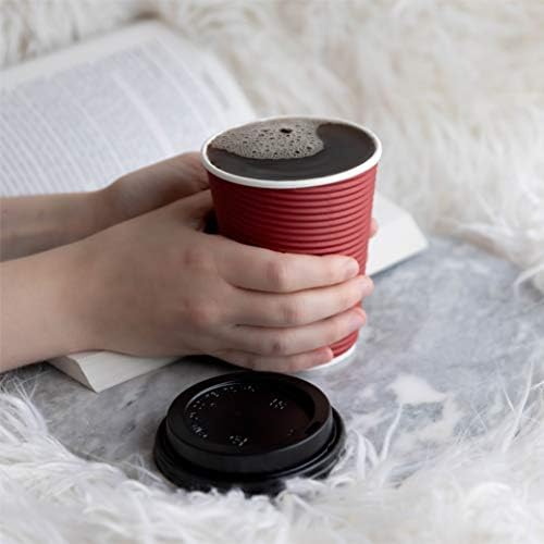 [14 Conjuntos - 12 onças] Isoll Rippled Double Wall Paper Copes Hot Coffee Cup com tampas, Borgonha