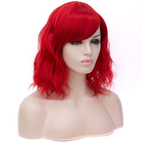 Peruca vermelha curta para mulheres meninas, perucas de cabelo natural onduladas para fantasias de fibras