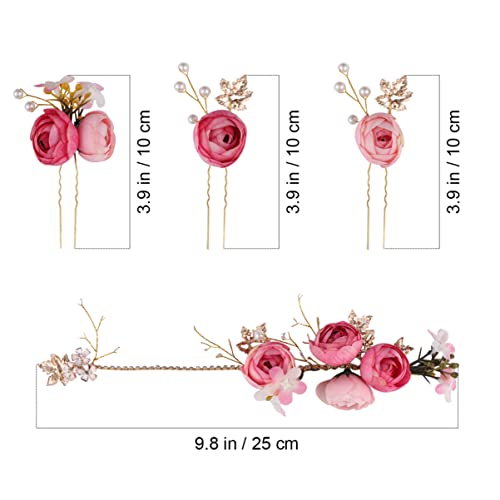 Lurrose 4pcs Decorações de clipes para pinos de gancho de gancho de cabelo floral chapéu floral rosa em forma