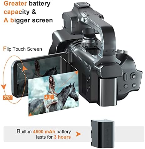 Câmera de vídeo Muraux 4K, câmera de câmera, 64MP Vlogging Camera para YouTube, gravação de vídeo de vídeo de vídeo