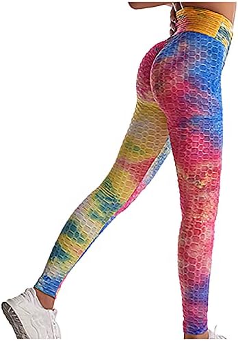 Calças de ioga de Sinzelimin para feminino de moda tie-dye estampado na cintura alta 4 barra