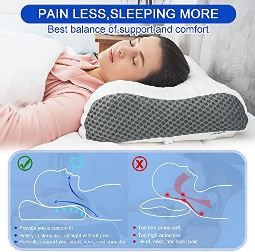 Travesseiro de espuma de memória Elviros para dormir, travesseiro de suporte cervical para dor no pescoço