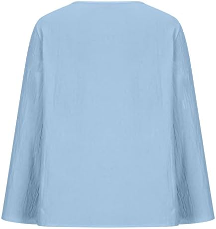 Camisas de algodão e linho Narhbrg para mulheres fofas de tampas de girassol de girassol com manga comprida
