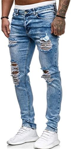 Andongnywell Men Slim Fit destruiu calça jeans de jeans lisos dos homens Destruir calças Destruir