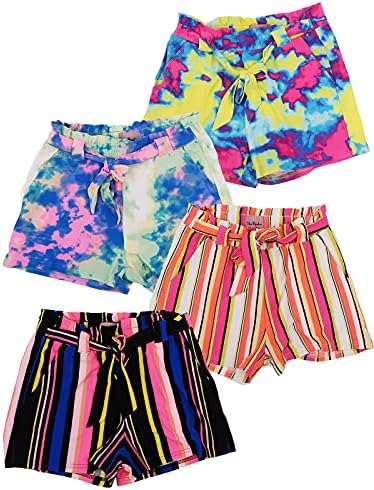 Miss Girls Populares 4pack Super Soft Paperbag Shorts com bolsos Designs fofos de verão | Tamanhos