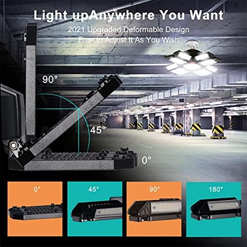 Antokit LED Garage Light 180W Luzes de garagem deformáveis ​​LED de teto, 13 Leafs Garage Iluminação com 12