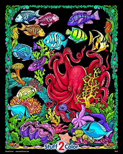 Stuff2Color Octopus Den - Pôster Fuzzy - chega incolor - todas as idades colorindo diversão para