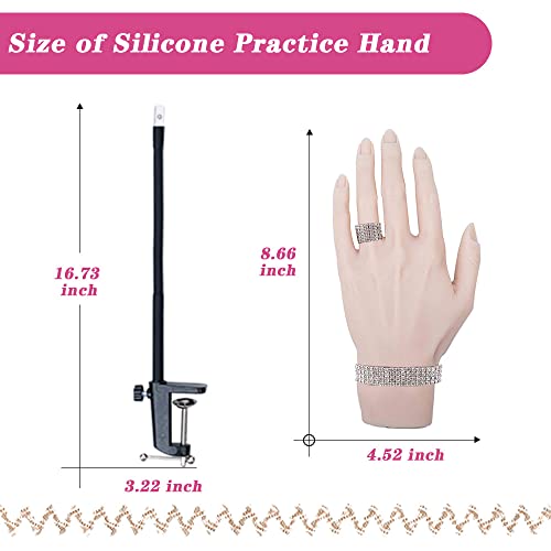 Prática de unhas Mãos para pregos de acrílico com suporte, treinamento realista de treinamento de silicone, mãos