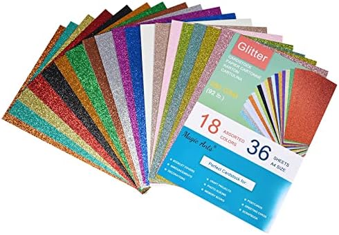 Magic Ants Glitter Cardstock Paper, 36 folhas 18 cores, papel de cartolina de cartolina de colorida
