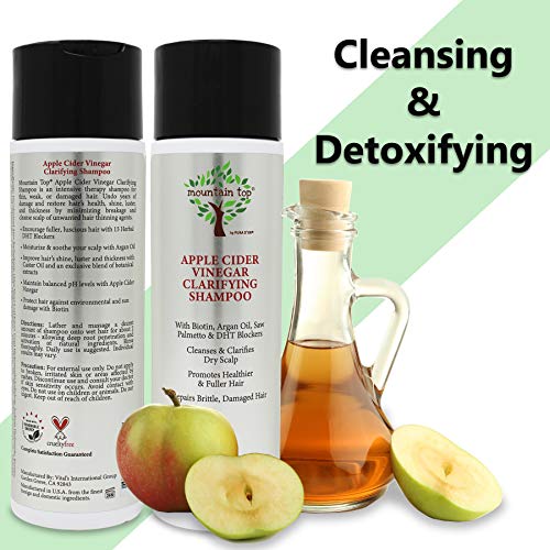 Mountain Top Apple Cider Vinagre ACV Shampoo com biotina, óleo de mamona - esclarecendo, para cabelos mais cheios