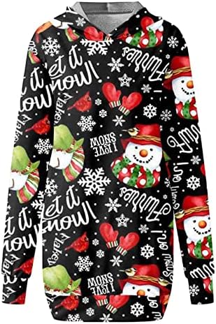 Vestido de natal Nokmopo para mulheres moda casual impressão de Natal bolso de manga longa com capuz