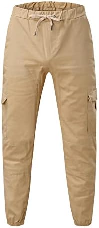 Calças de corredor básicas ativas masculinas, calça de corredor de sarja de sarja de gola masculina com bolsos