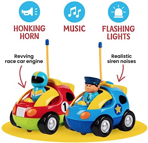 Carro de controle remoto PROXTEX para crianças pequenas, 2pk-dois carros de desenho animado RC: Police &