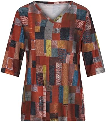 Mulheres 3/4 roupas de manga algodão/pescoço gráfico vitoriano Capri Brunch Top camiseta Blusa do
