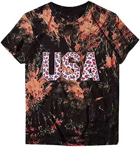 Camiseta de bandeira dos EUA para mulheres camiseta de verão de manga curta American Proud T-shirt