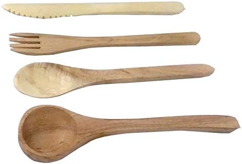 Conjunto de talheres de jantar de madeira Purpledip: Fork, faca e colheres reutilizáveis ​​feitas à mão