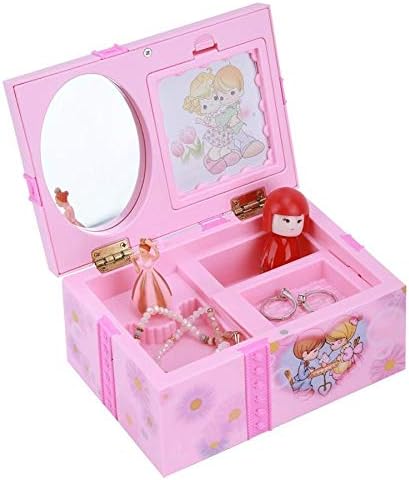XJJZS Pink Dancing Girl Caixa de música Ornamentos de decoração de casa Caixa de música Organizador de jóias