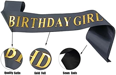 Mgjsrnh aniversariante faixa, faixa preta de cetim dourado, feliz aniversário decorações de festa da princesa,