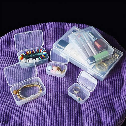 Goodma 24 peças Tamanhos mistos retangular Mini Clear Plastic Organizer Box Recipientes com tampas articuladas