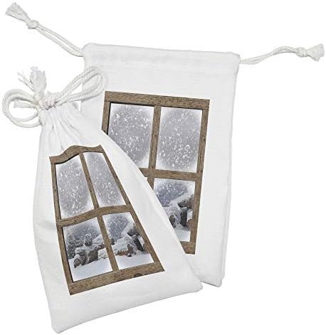 Conjunto de bolsas de tecido de inverno de Ambesonne de 2, quadro florestal de neve rústico Visualizar uma