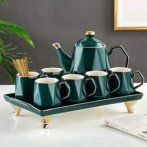 Conjunto de chá de café de cerâmica Desenho de cafeteira verde de cafeteira de café com jarro de leite Bandejas