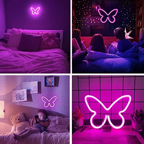 Exf Heart Pink e Pink Butterfly Neon Sign, Battery Operated ou USB Power LED Neon Light for