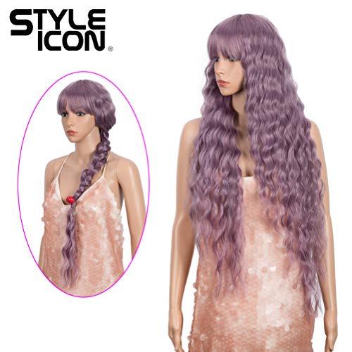 Ícone de estilo de 30 ”de comprimento peruca ondulada peruca roxa para mulheres perucas sintéticas