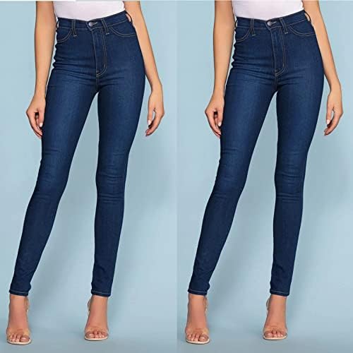 Jeans feminina jeans plus size casual azul escuro clássico cista médio bolsos magros calças jeans para mulheres