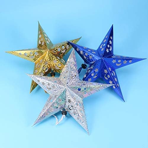 Luxshiny Paper Star Lanterna Lampshade: Prata 5 Estrela pontuda Estrela de Natal Ornamento Shiny Hollow Out Teto
