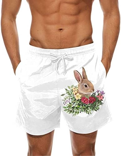 Douhen Mens shorts shorts de Páscoa para homens mens 3d de impressão digital de impressão de bolso de bolso