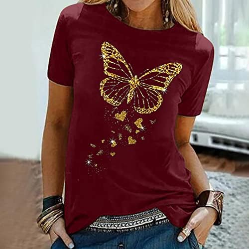 Camiseta casual feminina Moda de borboletas camisas impressas no pescoço redondo blusas de manga curta