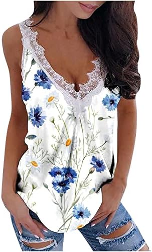 Tops de pescoço de renda V para mulheres com estampa floral com estampa floral com camisetas casuais