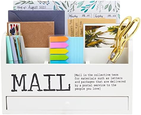 Juvale White Mail Organizer para desktop, caixa de armazenamento de classificador de e-mail de madeira para bancada,