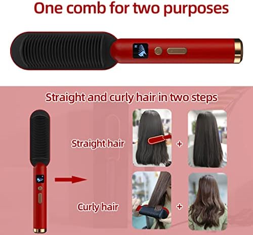Ferramentas quentes de alisadoras de cabelo de Mingzhicheng Curling Iron Hot pente elétrico para perucas, configurações de calor ajustável, para suavizar o endireitamento da escova ， presente de aniversário