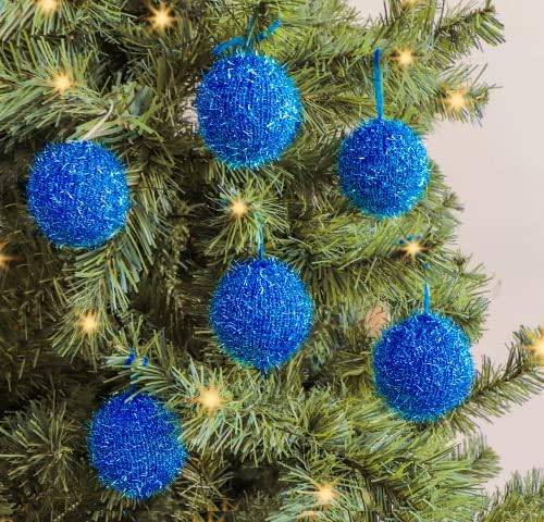 Ornamentos de árvore de Natal de Limbridge, 6 PCs de malha de malha Glitter Bling Decorações de bola de