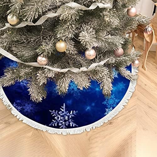 Salia de árvore grande azul Christmas Snowflakes Branca com borla, Decorações de árvores de Natal Fazenda para