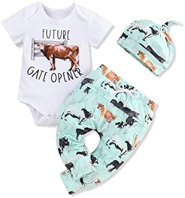 Bilison Western recém -nascido Roupas de menino de verão Roda de vaca infantil de vaca+calça+Hat 3pcs Conjunto