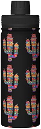 Garrafa de água, cacto de estilo mexicano-cacto de 18 oz de aço inoxidável a vácuo largo balão largo