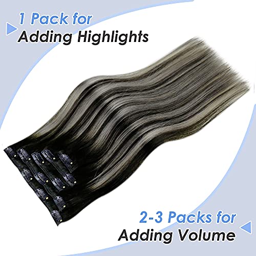 Clipe de laavoo em extensões de cabelo ombre de cabelo humano real de preto a prata Total 10pcs