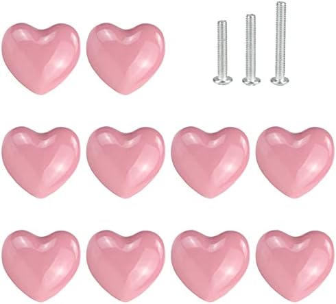 Etoory 10 Pack Pink Heart Maçaados decorativos e puxar para cômodas, armários, gavetas, armário,