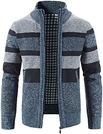 Casaco de jaqueta de malha para homens blocos casuais estampo colarinho quente Cardigan suéteres