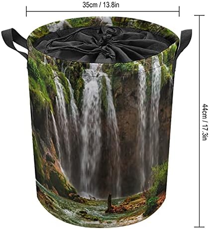 Belas cachoeiras redondo bolsas de lavanderia cesta de armazenamento impermeável com alças e tampa