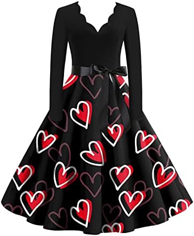 Zefotim Valentines/Vestidos de Natal para Mulheres Casual Elegante Manga Longa Cocktail Ruffle Dress Ruffle